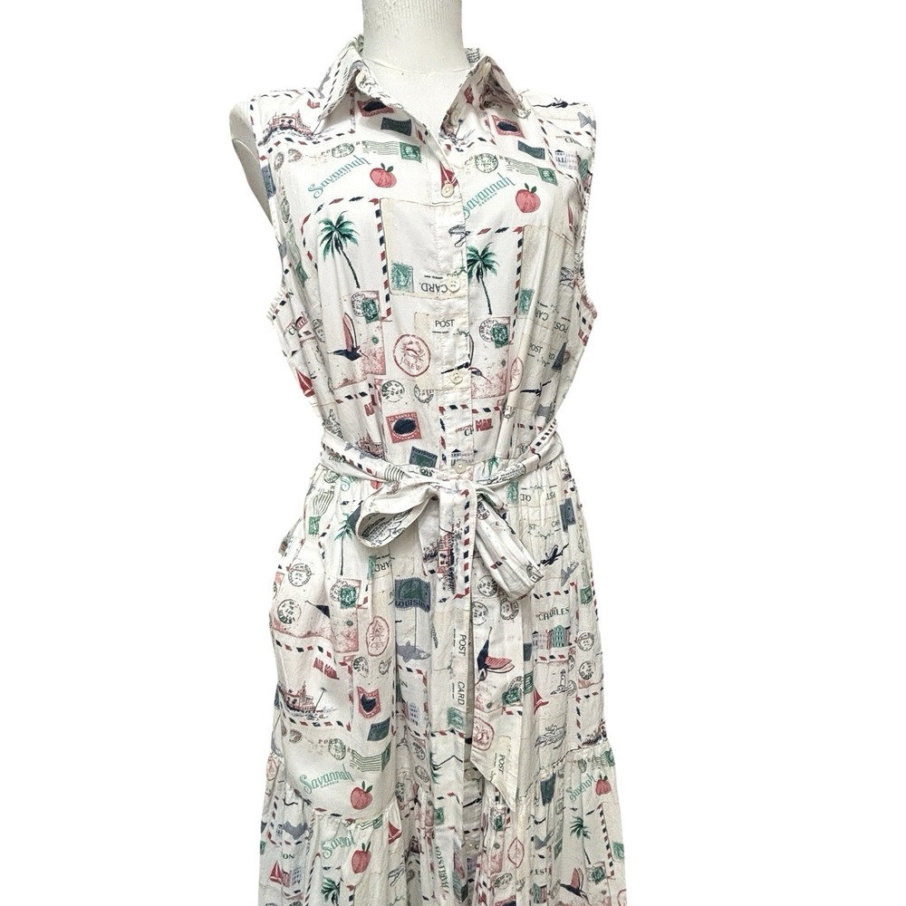J. Crew Collared Midi Postcard Stamps Southern States Sleeveless Dress Sz 12 - Picture 10 of 16